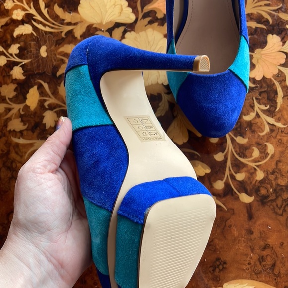 DOLCE VITA DV brand new, never worn cobalt & teal platform pumps sz6 6.5 DISCO! - Picture 3 of 5